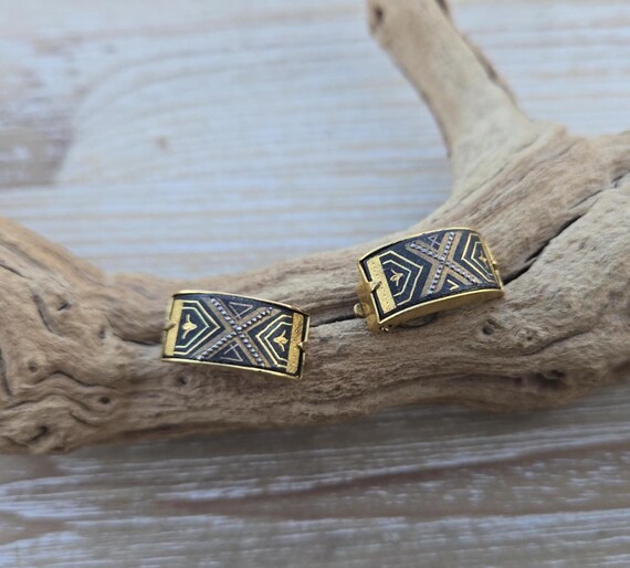 Vintage Damascene Earrings. Clip On. Gift For Mom, Bride, Bridesmaid, Wedding, Anniversary, Christmas, Birthday, Mother's Day. View 3