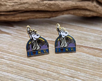 Vintage I Love NY Snoopy Earrings. Gift For Her, Gift For Mom, Anniversary Gift, Birthday Gift. New York Earrings. NYC, Statue Of Liberty