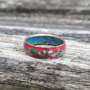 Vintage Cloisonne Ring. Red, Size 6 1/2. Gift For Mom, Anniversary, Birthday, Christmas.