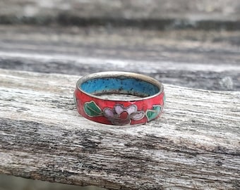 Vintage Cloisonne Ring. Red, Size 6 1/2. Gift For Mom, Anniversary, Birthday, Christmas.