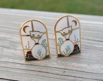 Orecchini vintage a forma di gatto, a clip. Regalo per mamma, sposa, damigella d'onore, matrimonio, anniversario, Natale, compleanno. Orecchini in cloisonné