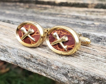 Vintage Golf Cufflinks. Gift for Dad, Groom, Groomsmen, Wedding, Christmas, Anniversary, Birthday, Father's Day. Leather Cufflinks