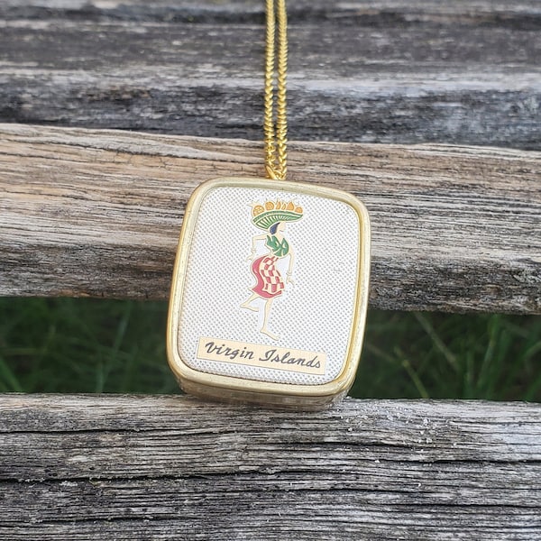 Vintage Music Box Pendant. Virgin Islands.  Gift For Mom, Birthday, Anniversary, Christmas.