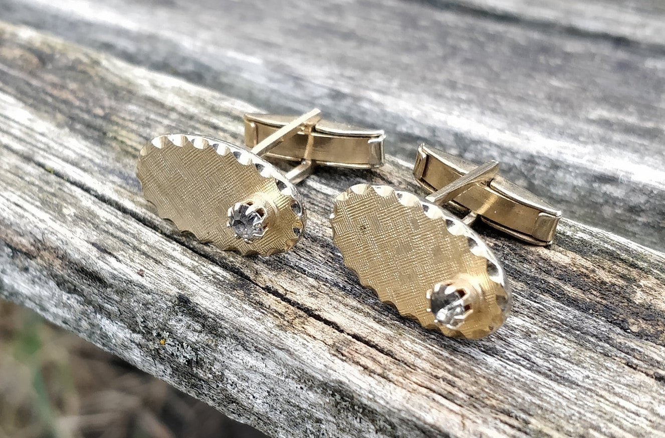 Boutons De Manchette Vintage Ton Or Avec Strass - Taille 7/8 - Modèle BX-B 19 - Occasion (portés)