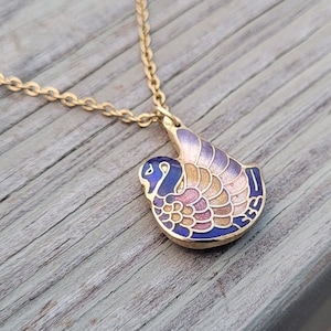 Vintage Swan Necklace. Cloisonne Necklace. Gift For Mom, Anniversary, Christmas, Birthday, Mother&#39;s Day. Cloisonne Necklace