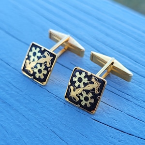Vintage Damascene Cufflinks. Gift For Groom, Groomsmen, Dad, Wedding, Anniversary, Birthday, Christmas, Father&#39;s Day.