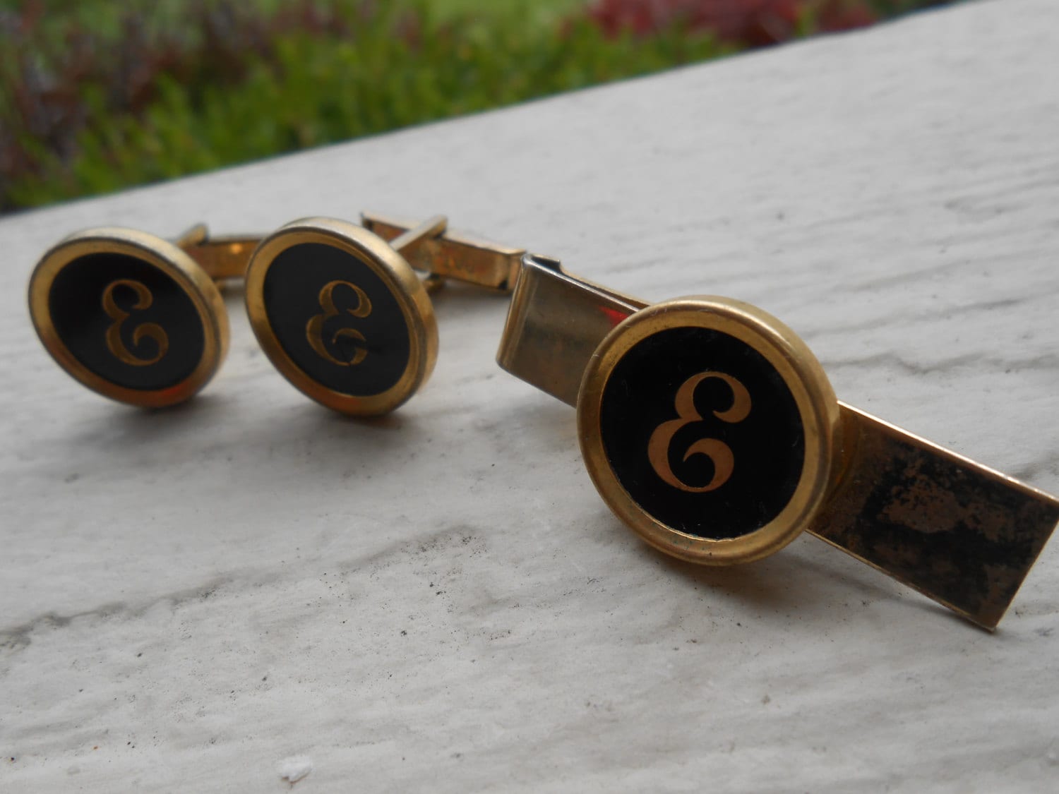 monogrammed cufflinks and tie clip