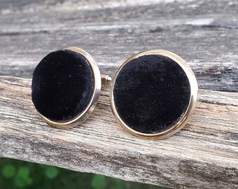 Vintage Fuzzy Black Cufflinks. Large. Gift For Dad, Groom, Groomsmen, Anniversary, Birthday. Felt