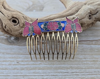 Vintage Butterfly Hair Comb. Cloisonne. Wedding, Anniversary, Birthday, Bridal. Gift For Her, Gift For Women. Enamel Hair Comb