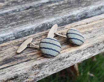 boutons de manchette vintage rayés bleu marine et gris. Cadeau pour le marié, anniversaire, garçons d'honneur, mariage, anniversaire