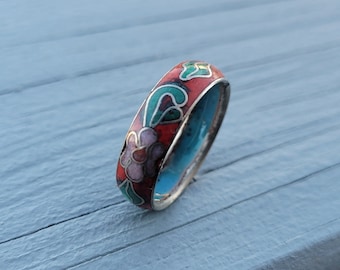 Vintage Cloisonne Ring. Red, Size 7 3/4. Gift For Mom, Anniversary, Birthday, Christmas.