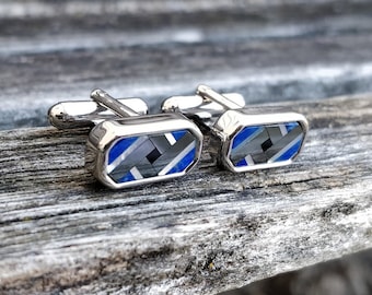 Vintage Blue Cufflinks. Gift For Groomsmen, Groom, Dad, Anniversary.