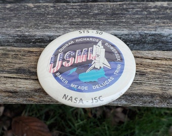 Vintage Columbia Pin. STS-50, 1992 Space Shuttle Pin. Microgravity Lab Americana. NASA Button