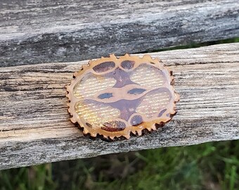 Vintage Wood Brooch, Handmade. Gift For Mom, Anniversary, Birthday. Wood Slice