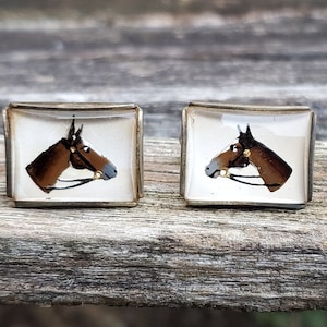 Vintage Horse Cufflinks. Reverse Painted Glass. Gift For Dad, Anniversary, Birthday, Groom Gift, Groomsmen Gift, Equestrian Gift.