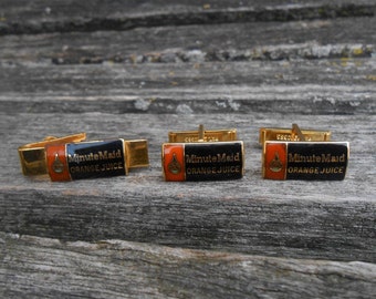 Vintage Orange Juice Cufflinks & Tie Clip. Gift For Dad, Groom, Groomsmen, Anniversary, Wedding, Birthday. Orange Juice