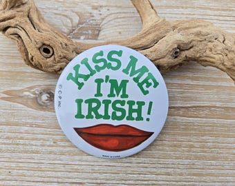 Vintage "Kiss Me, I'm Irish" Pin. Shamrock, Clover, St. Patrick's Day. Anniversary, Lucky, Leprechaun Pin