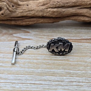 Vintage KM Tie Tack. Sterling Silver. Gift For Dad, Groom, Anniversary, Birthday.
