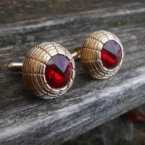 Vintage Red Stone Cufflinks. Gift For Dad, Groom, Groomsmen, Wedding, Anniversary, Christmas, Birthday, Father&#39;s Day.