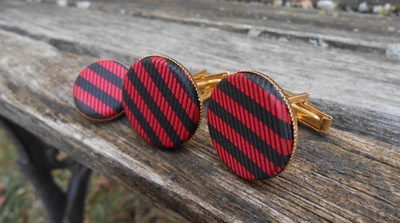 Vintage Red & Black Cufflinks, Tie Clip. Gift for… - image 2