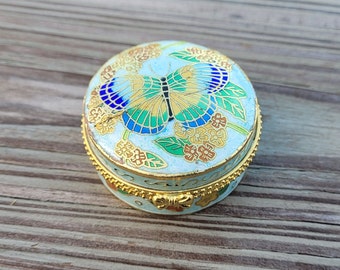 Vintage Cloisonne Trinket Box. Flower & Butterfly Box. Gift For Her, Gift For Mom