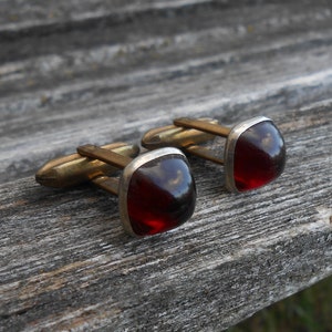 Vintage Red Cufflinks. Gift For Dad, Groom, Groomsmen, Wedding, Anniversary, Birthday, Christmas, Father&#39;s Day.