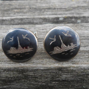 boutons de manchette vintage en argent sterling du Siam. Cadeau pour papa, anniversaire, Noël, marié, garçons d&#39;honneur, anniversaire