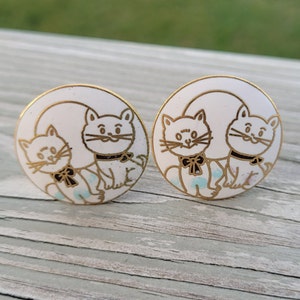 Vintage Cat Earrings, Clip On. Gift For Mom, Bride, Bridesmaid, Wedding, Anniversary, Christmas, Birthday. Cloisonne Earrings