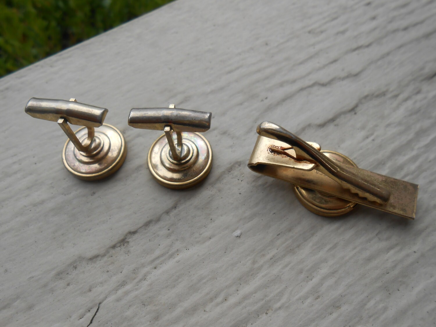 monogrammed tie clip and cufflinks