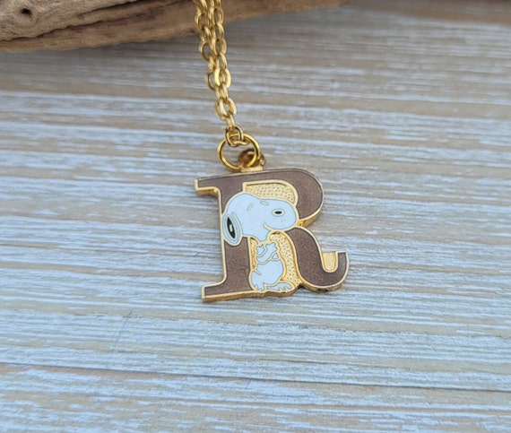 Vintage Letter R Snoopy Necklace. Gift For Annive… - image 1
