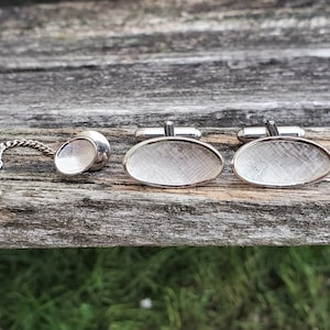Vintage Silver Cufflinks & Tie Tack. Gift For Dad, Groom, Groomsmen, Wedding, Birthday, Anniversary, Christmas.
