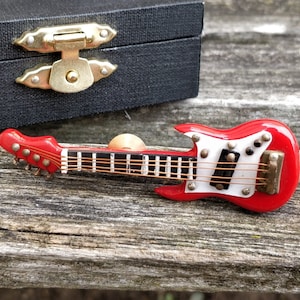 Vintage Guitar Tie Tack. Case Included, Gift For Dad, Groom, Groomsmen, Wedding, Anniversary, Christmas, Birthday.