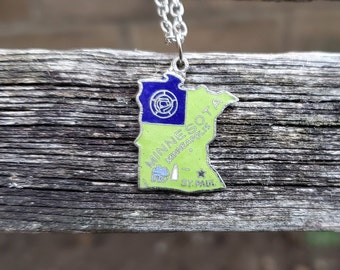 Vintage Minnesota Necklace. Gift For Dad, Mom, Anniversary, Christmas, Birthday. Map Necklace