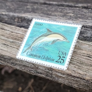 Vintage 1990 Dolphin Stamp Pin. 25 Cents. Gift For Mom, Dad, Anniversary, Birthday, Christmas. Collectable Americana. USPS