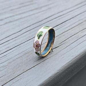Vintage Cloisonne Ring. White, 9 3/4. Gift For Mom, Anniversary, Birthday, Christmas. Cherry Blossom Ring
