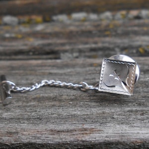 Vintage Engraved Silver Tie Tack. Wedding, Groomsmen, Dad, Anniversary, Birthday.