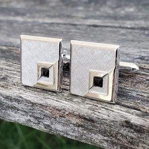 Vintage Silver & Black Cufflinks. Gift For Dad, Groom, Anniversary, Birthday
