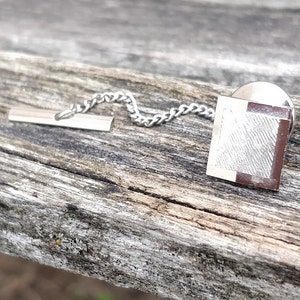 Vintage Square Silver Tie Tack. Gift For Groomsmen, Groom, Dad, Anniversary.