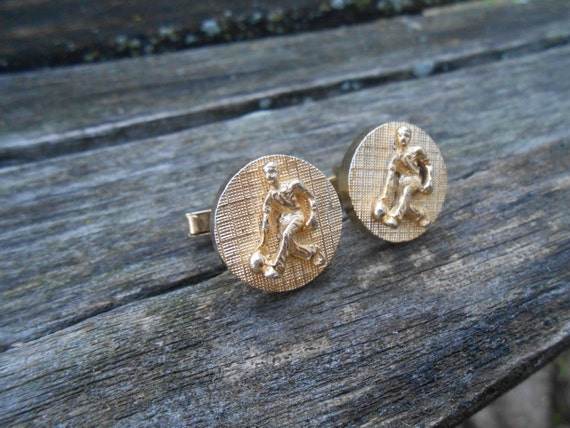 Vintage  Bowling Gold Cufflinks. 1980s Gold Toned… - image 3