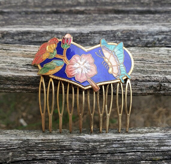 Vintage Butterfly Hair Comb. Cloisonne. Wedding, Anniversary  display picture 1