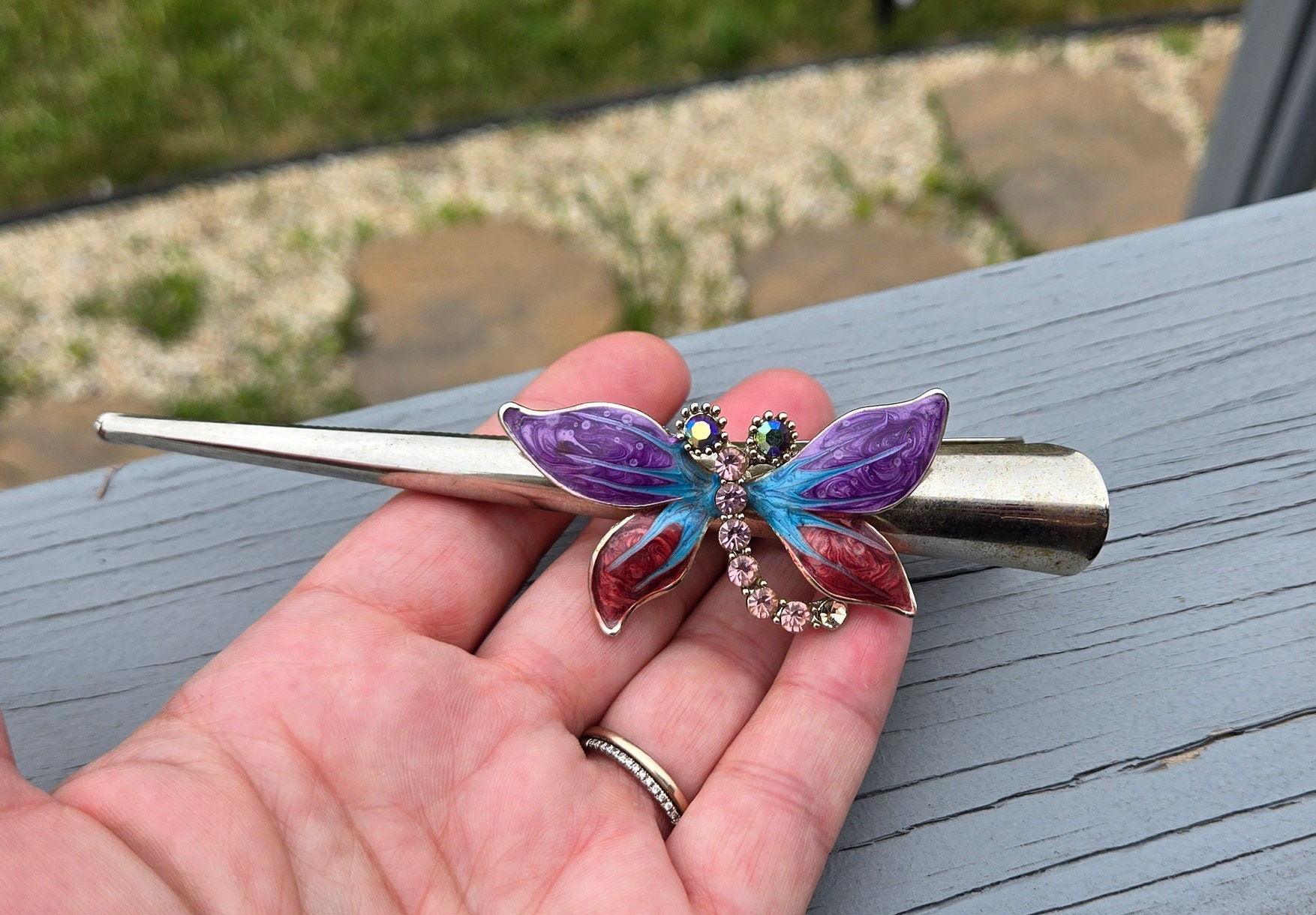 Vintage Butterfly Hair Clip. Cloisonne. Wedding, Anniversary  display picture 3