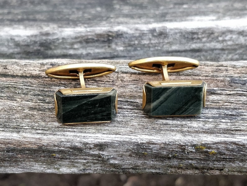 Dad Gift For Groomsmen Groom Vintage Forest Green Cufflinks Stone Cufflinks