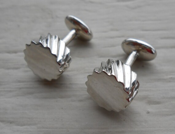 Paire De Boutons De Manchette Anciens En Argent Massif - Style Art Déco - Vintage