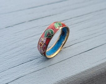 Anello vintage in cloisonné. Rosso, misura 6 3/4. Regalo per la mamma, anniversario, compleanno, Natale.