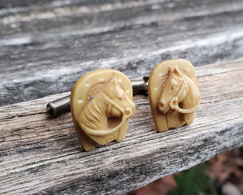 Vintage Carved Horse Cufflinks Equestrian Gift. Groomsmen Gift Groom Gift Sterling Silver Birthday Anniversary Gift For Dad