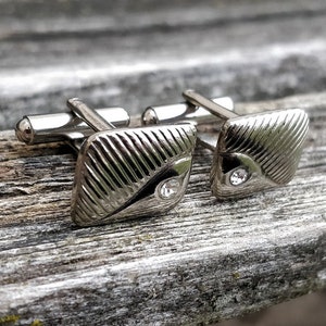 Vintage Silber Strass Manschettenknöpfe. Jubiläum, Bräutigam, Hochzeit, Geburtstag, Trauzeugen Geschenk.