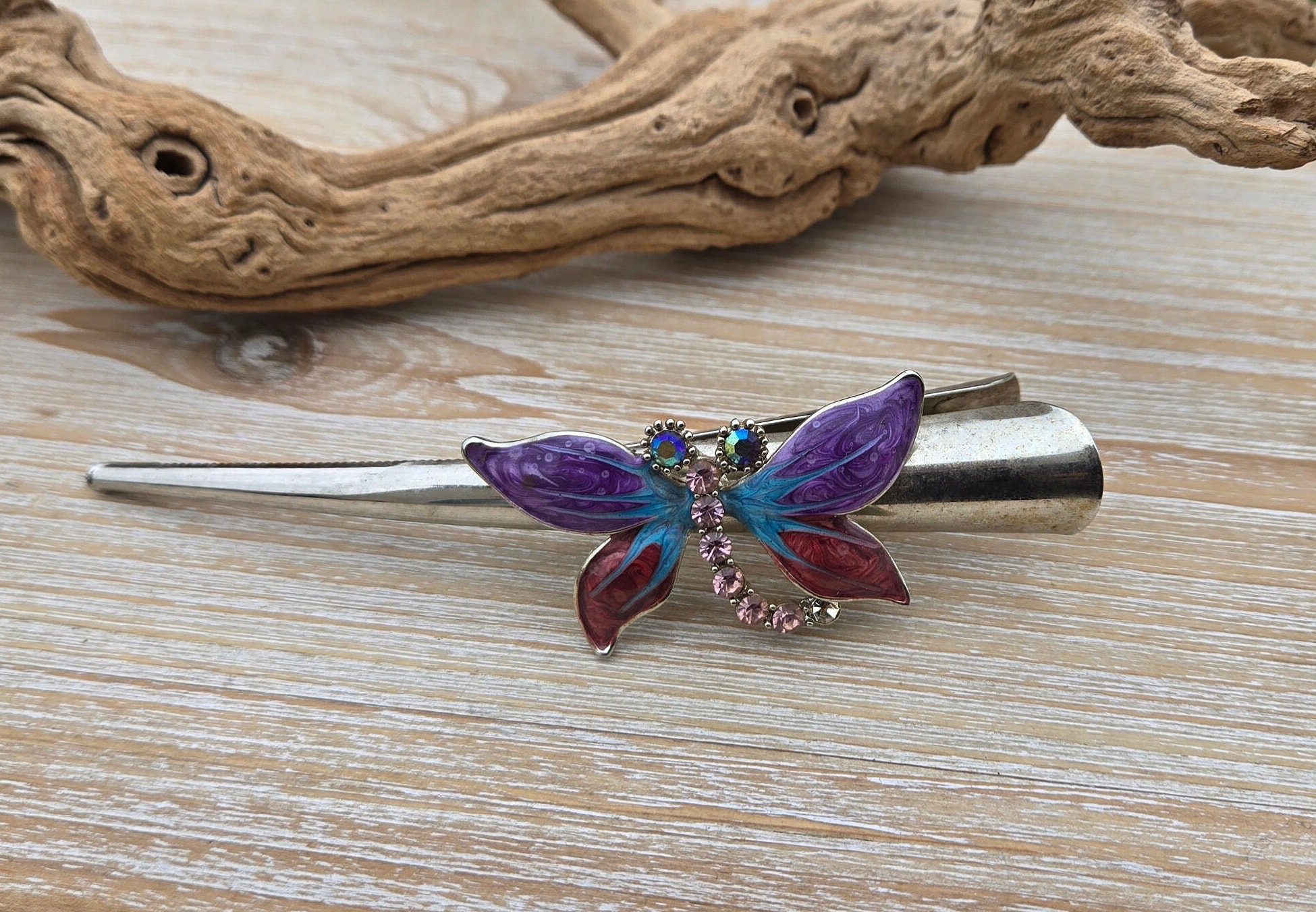 Vintage Cloisonné Butterfly Hair Clips - Blue, Teal, Red