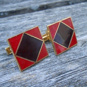 Vintage Red & Black Cufflinks . Gift For Groomsmen, Groom, Dad, Anniversary, Birthday