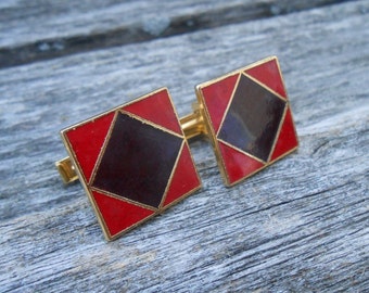 Vintage Red & Black Cufflinks . Gift For Groomsmen, Groom, Dad, Anniversary, Birthday