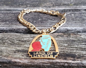 Vintage Illinois State Bracelet. Americana. Collectable. Land Of Lincoln.